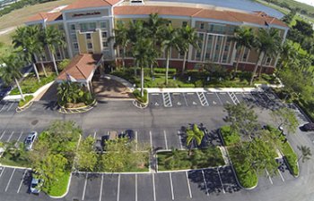 aerial view of a hotel parking lot