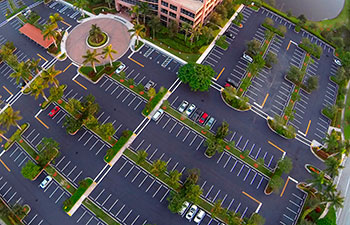 aerial view of well-maintained parking lot