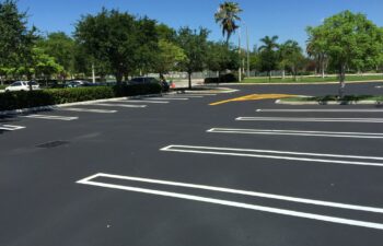 a striped parking lot done by U.S. Pave