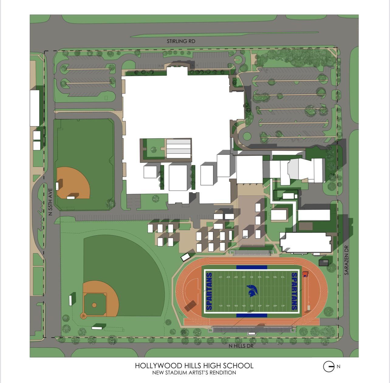 Artist's rendition of the new stadium on the Hollywood Hills campus at Stirling Road and N. 55th Avenue.